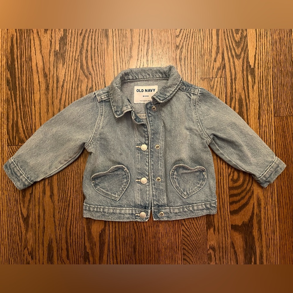 Old Navy Kids Light Blue Jean Jacket with Heart Pockets Denim